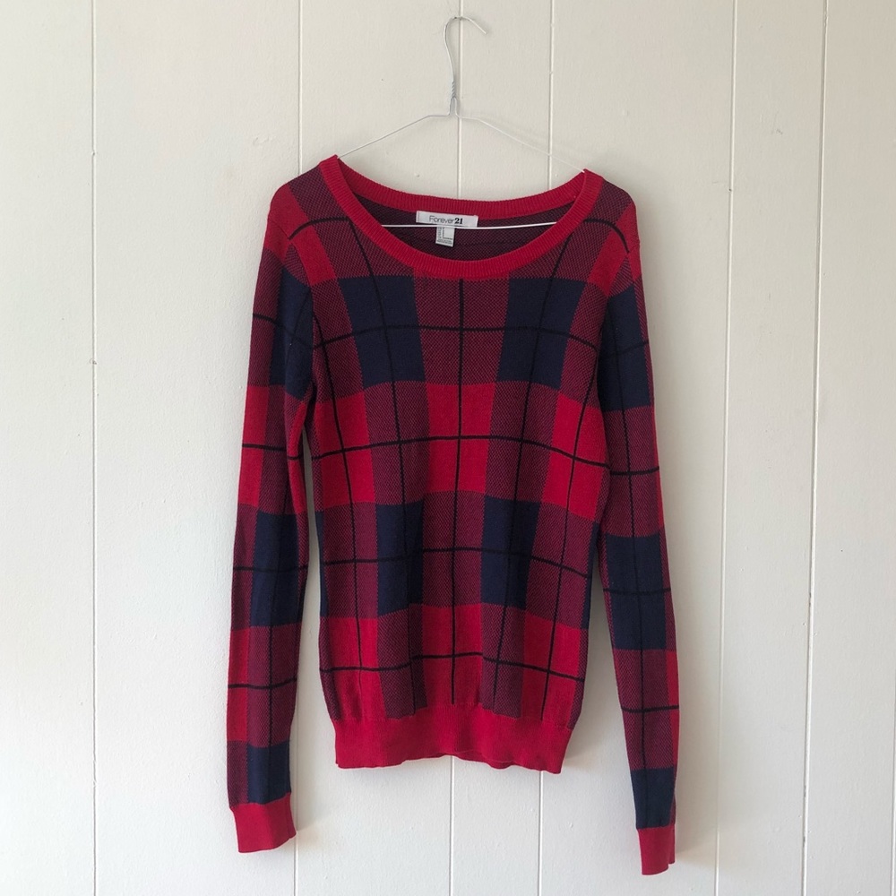 FOREVER 21 PLAID CREW NECK SWEATER